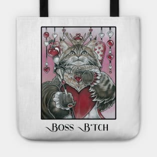 Queen of Hearts Cat - Boss B*tch - Black Outlined Version Tote