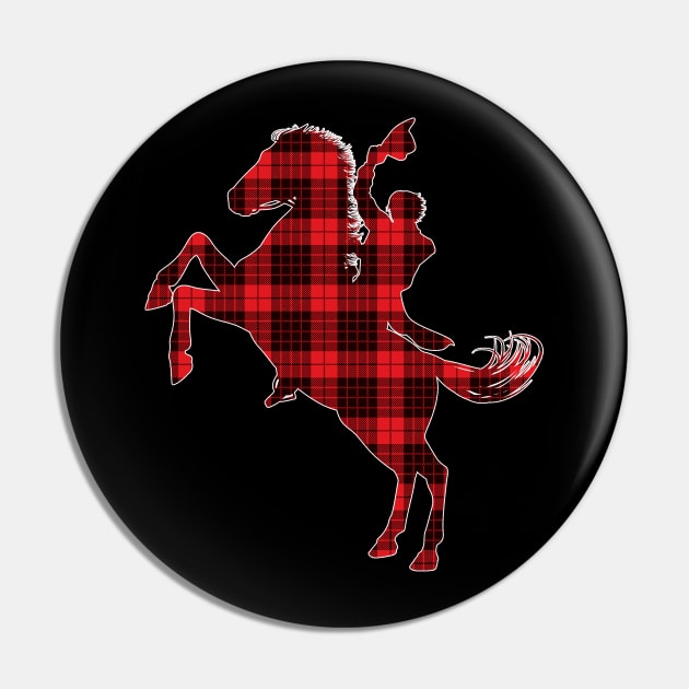 School Is Important But Team Roping Is Importanter | Red Buffalo Plaid Pattern | Cowboy On Horse Silhouette Pin by Nonconformist