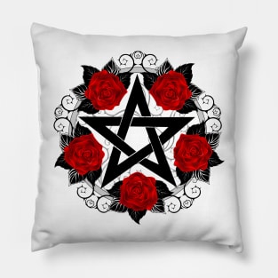 Pentagram with Red Roses Pillow