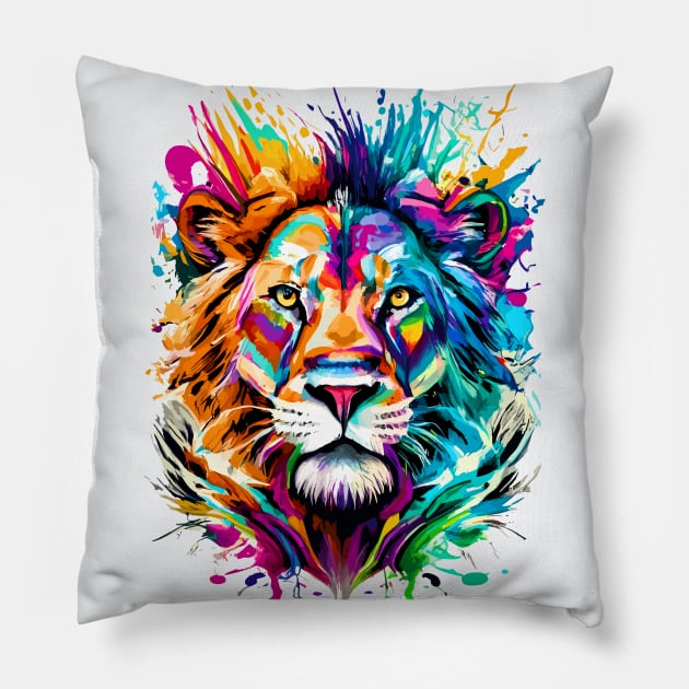 Lion Head Colourful - Cute Lion - Zodiac Sign Leo Pillow by BigWildKiwi