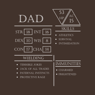 Dad Stats  Character Sheet  White T-Shirt