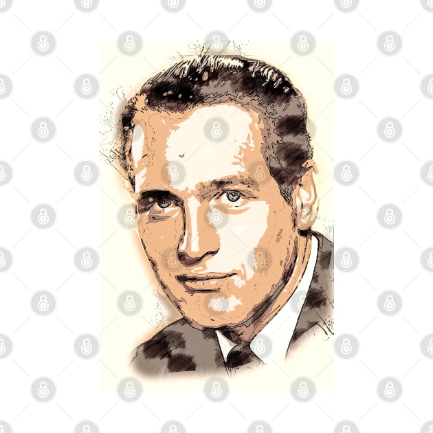 Remarkable PAUL NEWMAN ✪ Actor Portrait ✪  Vintage Sketch Retro Art Style by Naumovski