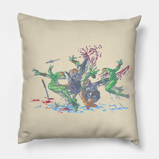 Ninja Frogs Pillow by cs3ink