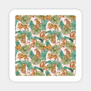 Tigers and Tropical Leaves Exotic Watercolor Magnet