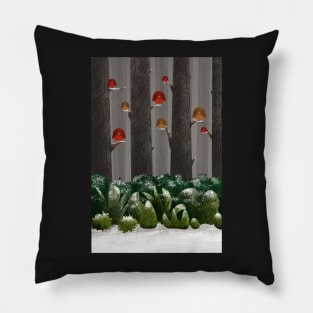 Cardinals in Winter Forest Snow and Trees Pillow