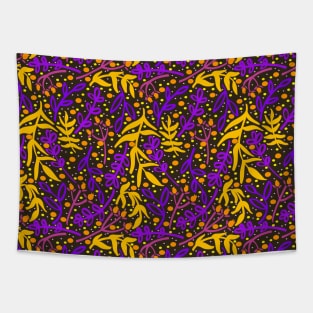 Botanicals and Dots - Hand Drawn Design - Orange, Purple, Pink, Yellow, Black Tapestry