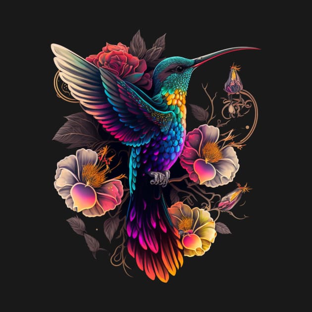 Fantasy Tropical Hummingbird with Flowers by SCHummingbirds