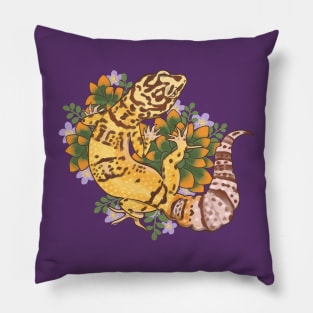 Leopard Gecko and Succulents Pillow