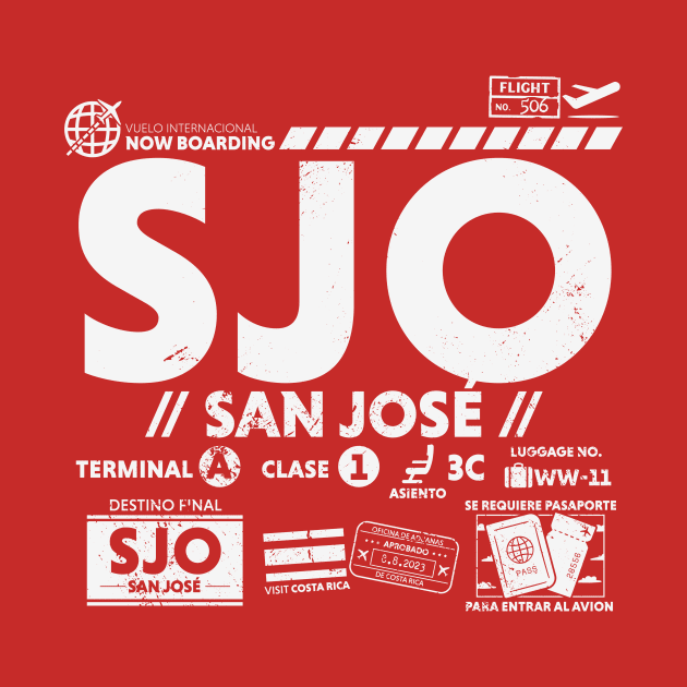 Vintage San Jose SJO Airport Code Travel Day Retro Travel Tag Costa Rica by Now Boarding