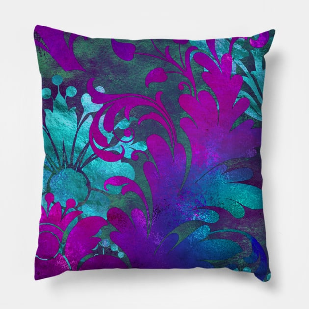 Jungle Floral Neck Gator Blue and Purple Jungle Flowers Pillow by DANPUBLIC
