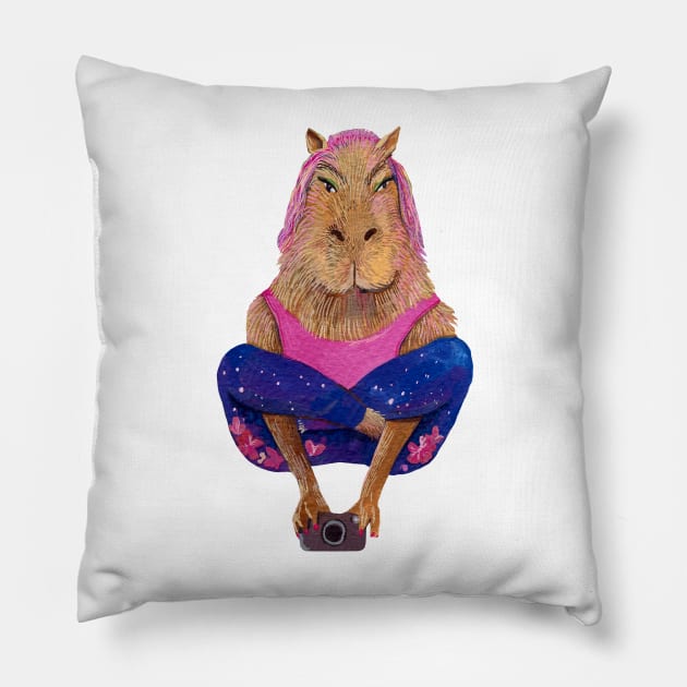 Capybara yoga Pillow by argiropulo