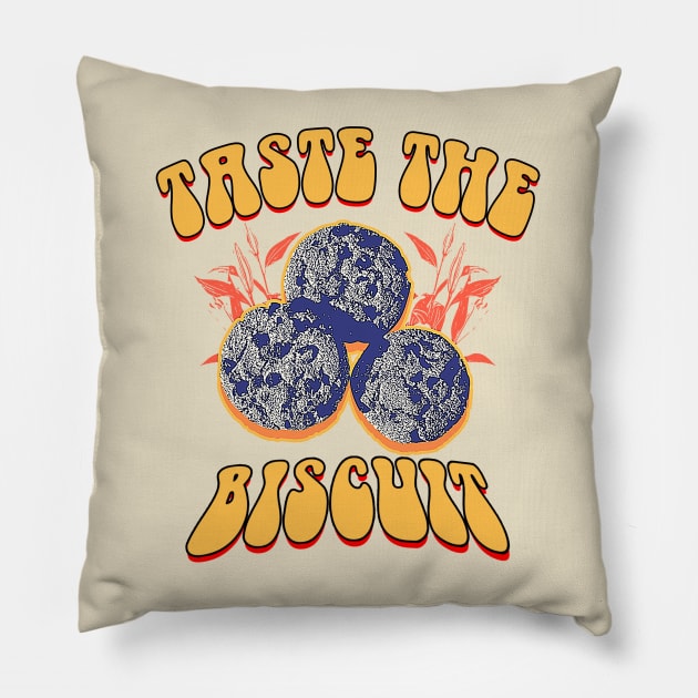 Vintage retro style taste the biscuit Pillow by Mandegraph