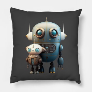 Cute Vintage Robot with Sidekick Pillow