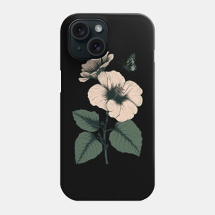 Sage Green Hibiscus Flower Butterfly Aesthetic Floral Plant Phone Case