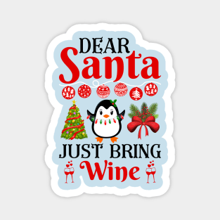 Dear Santa bring me wine funny christmas humour snow retro Magnet