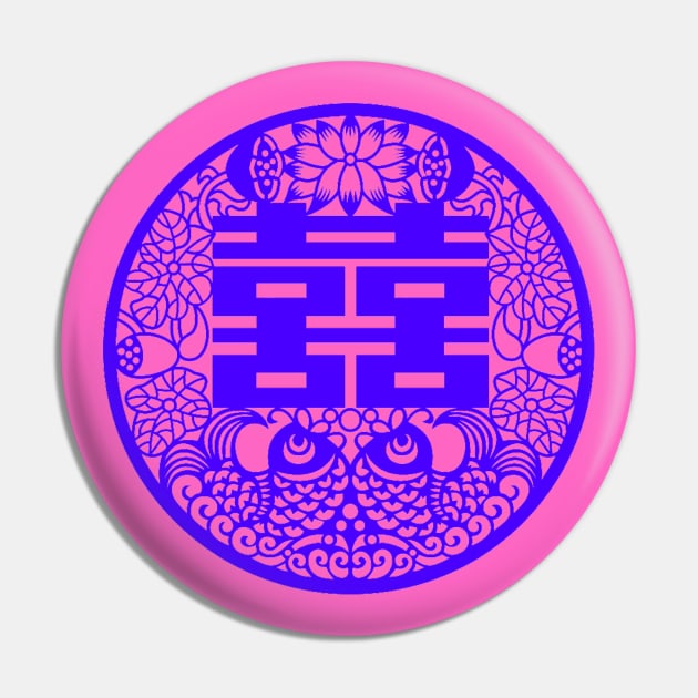 Double Happiness Bright Pink with Purple Symbol - Happy Hong Kong Pin by CRAFTY BITCH