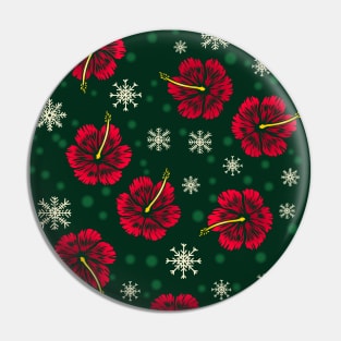 Tropical Floral Hibiscus Snowflakes Christmas Design Pin