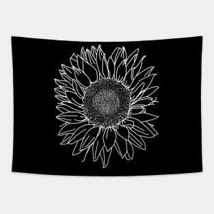 Sunflower White Line Drawing Tapestry