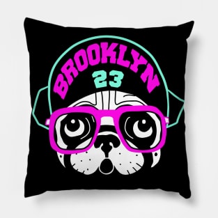 Brooklyn Spike Pug Pink & Teal Retro T-Shirt Pillow