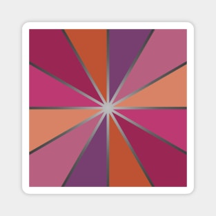 Cube divided into shades of pink, orange, purple. Magnet