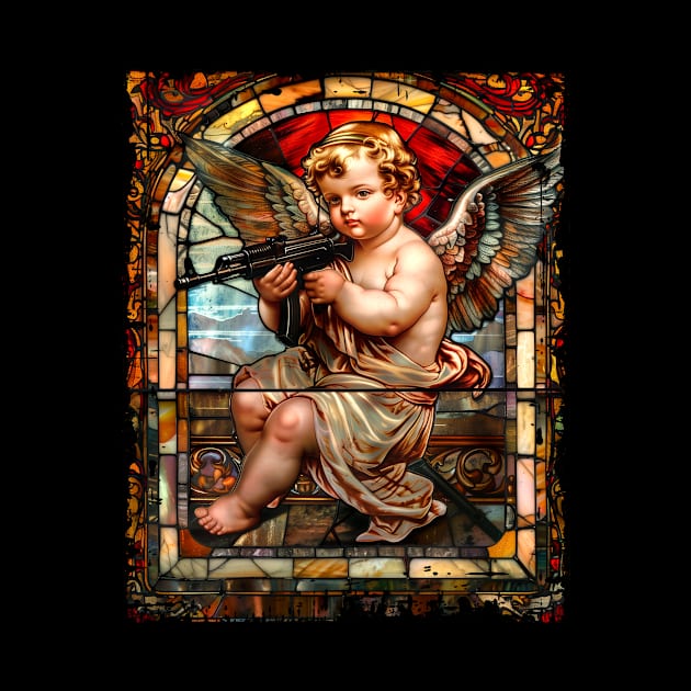 Baby Angel with AK-47 Gun Stained Glass Funny by Vlaa