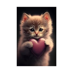 Valentine kitten with a heart 0 T-Shirt