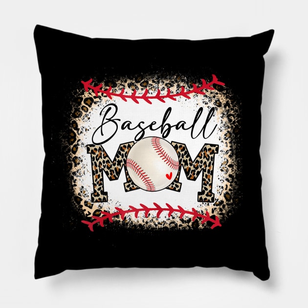 Baseball Mom Leopard Funny Softball Mom Mother's Day 2022 Shirt Pillow by WoowyStore