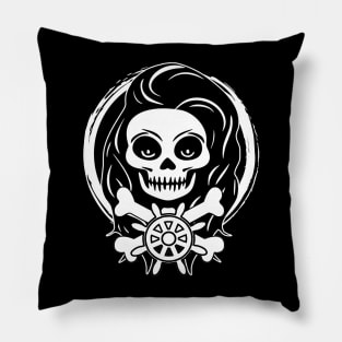 Skipper Skull and Wheel White Logo Pillow