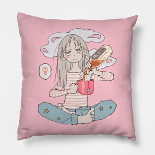 Tea Time Funny Cartoon Manga Girl Pillow