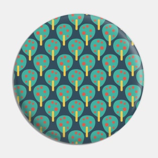 Retro apple trees teal on blue Pin