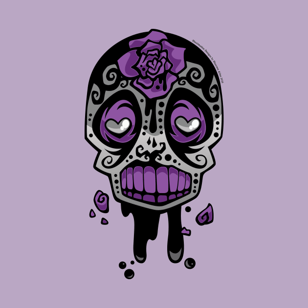 Grey and Purple Ink-Rose Skull by Shanimation