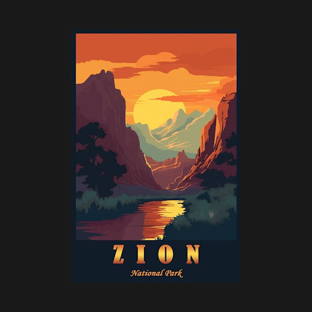 Zion National Park Vintage Travel Poster by GreenMary Design