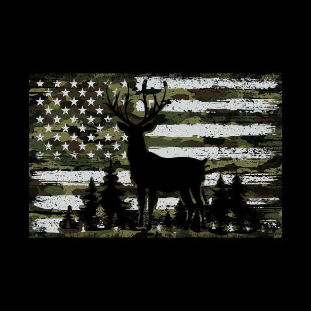 Camouflage American Flag Deer Hunting by Imou designs