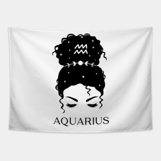 Messy Bun Celestial Queen: Aquarius Zodiac Sign Tapestry