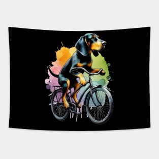 Watercolor Black And Tan Coonhound Biking Tapestry