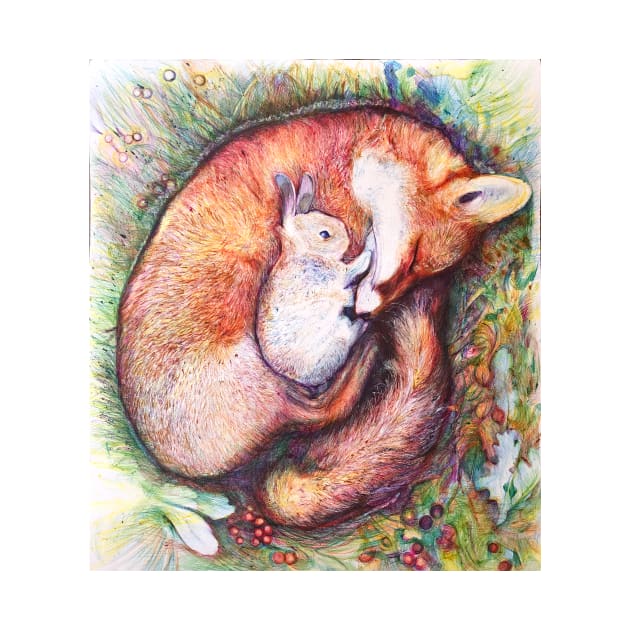 fox and rabbit love illustration with pens by chandelier2137