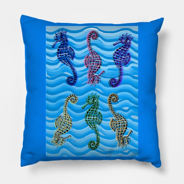 Seahorses in six different colours Pillow by Blue Butterfly Designs 