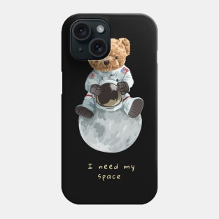 cute bear toy in astronaut costume sitting on the moon illustration Phone Case