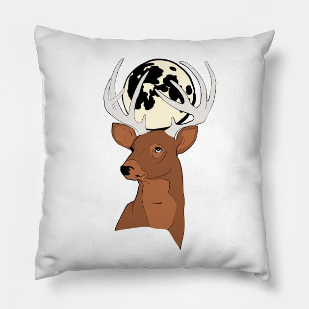 Full moon deer Pillow by Noamdelf06