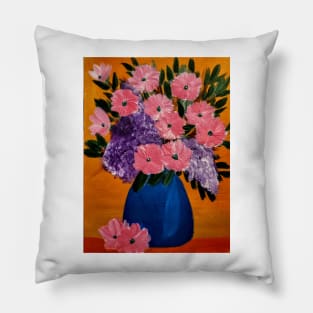 abstract flowers in a blue vase Pillow