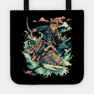 Cat Riding Shark Underwater Journey Tote