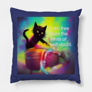 Confidence mantra with cauldron witch cat colorful design Pillow