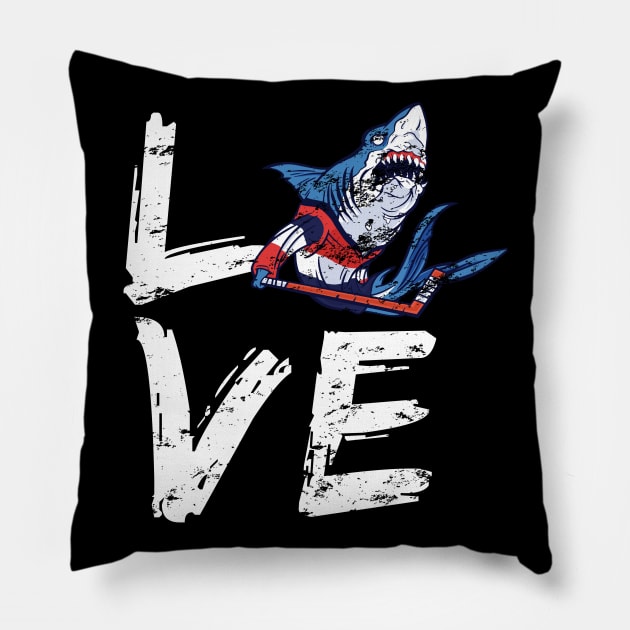 Hockey Shark Lover Distress Design Pillow by WPKs Design & Co