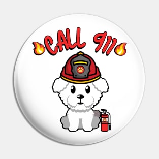 Cute furry dog is a firefighter Pin