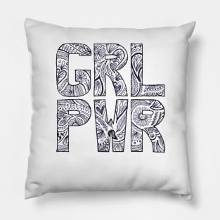 Floral girlpower text in blue ink Pillow