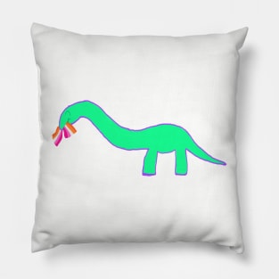 Lesbian Longneck dinosaur with pride flag Pillow