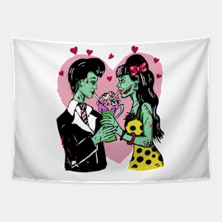 Zombie Fifties Lovers Drinking Brain Milk Shakes Tapestry