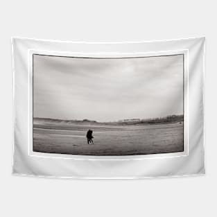 A couple embrace on the beach at Alnmouth, Northumberland, UK Tapestry