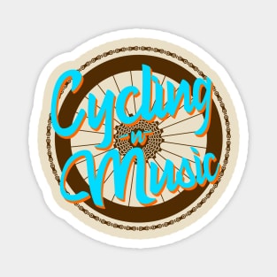 Cycling and music lettering design over a bicycle wheel and chains Magnet