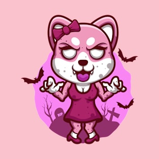 Female Shiba Inu Pink Zombie Cartoon T-Shirt